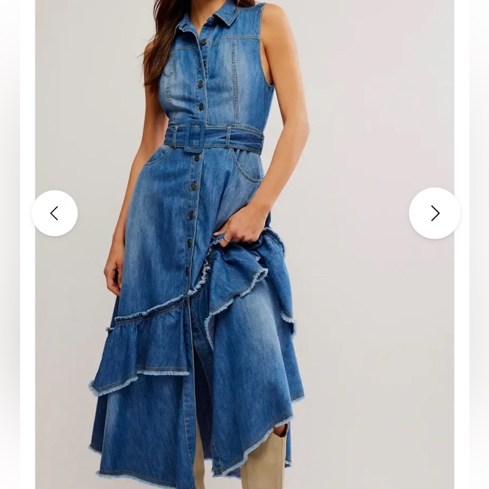 Free people Beau Denim Asymmetrical Tiered Dress